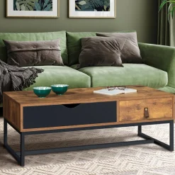 IDMarket Table basse 2 tiroirs style industriel effet bois vieilli* Collection Vintage|Collection Industrielle