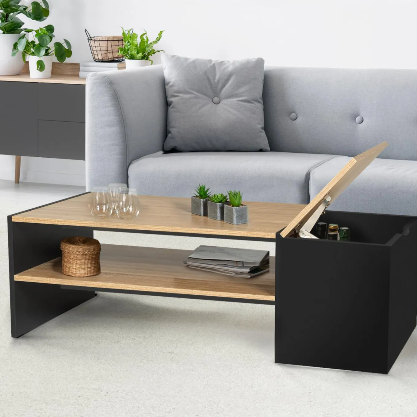 IDMarket Table basse avec bar bois et noir* Meubles Noirs|Collection Design