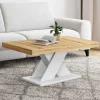 IDMarket Table basse avec plateau bois et pied en X blanc* Tables Basses