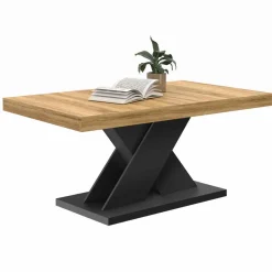 IDMarket Table basse avec plateau bois et pied en X noir* Tables Basses