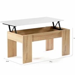 IDMarket Table basse avec plateau relevable bois blanc et imitation hêtre* Collection Design|Collection Contemporaine