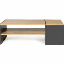 IDMarket Table basse avec rangement bar 110 cm bois imitation hêtre et gris* Collection Design|Collection Moderne