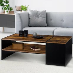 IDMarket Table basse bar avec coffre bois foncé et noir* Collection Design|Collection Moderne