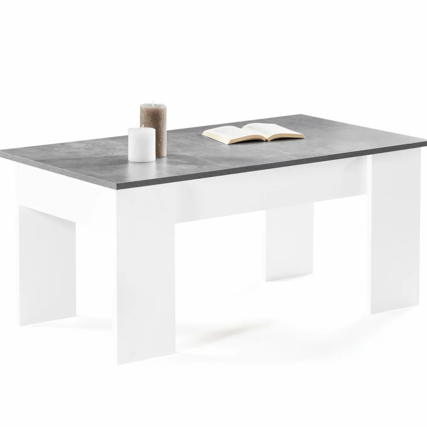 IDMarket Table basse bois blanc plateau relevable effet béton* Meubles Blancs|Collection Design