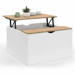 IDMarket Table basse carrée blanche avec plateau relevable et coffre bois* Petits Meubles|Tables Basses