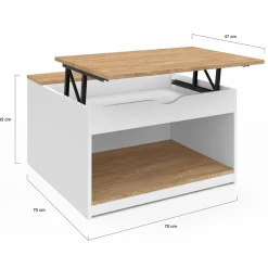 IDMarket Table basse carrée blanche avec plateau relevable et coffre bois* Petits Meubles|Tables Basses