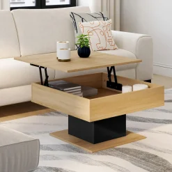 IDMarket Table basse carrée bois et noir avec plateau relevable* Collection Moderne|Meubles Bas