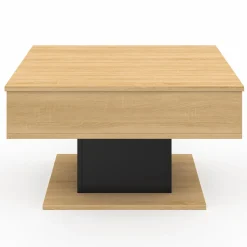 IDMarket Table basse carrée bois et noir avec plateau relevable* Collection Moderne|Meubles Bas