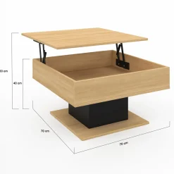 IDMarket Table basse carrée bois et noir avec plateau relevable* Collection Moderne|Meubles Bas