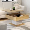 IDMarket Table basse carrée bois et blanc avec plateau relevable* Collection Moderne|Meubles Blancs