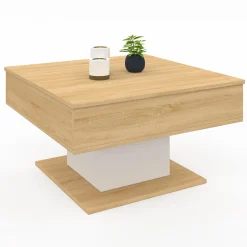 IDMarket Table basse carrée bois et blanc avec plateau relevable* Collection Moderne|Meubles Blancs