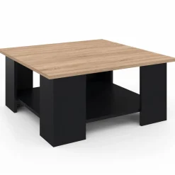 IDMarket Table basse carrée noire avec plateau imitation hêtre* Collection Contemporaine|Tables Basses