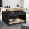 IDMarket Table basse carrée noire avec plateau relevable et coffre bois* Petits Meubles|Tables Basses