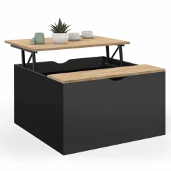 IDMarket Table basse carrée noire avec plateau relevable et coffre bois* Petits Meubles|Tables Basses