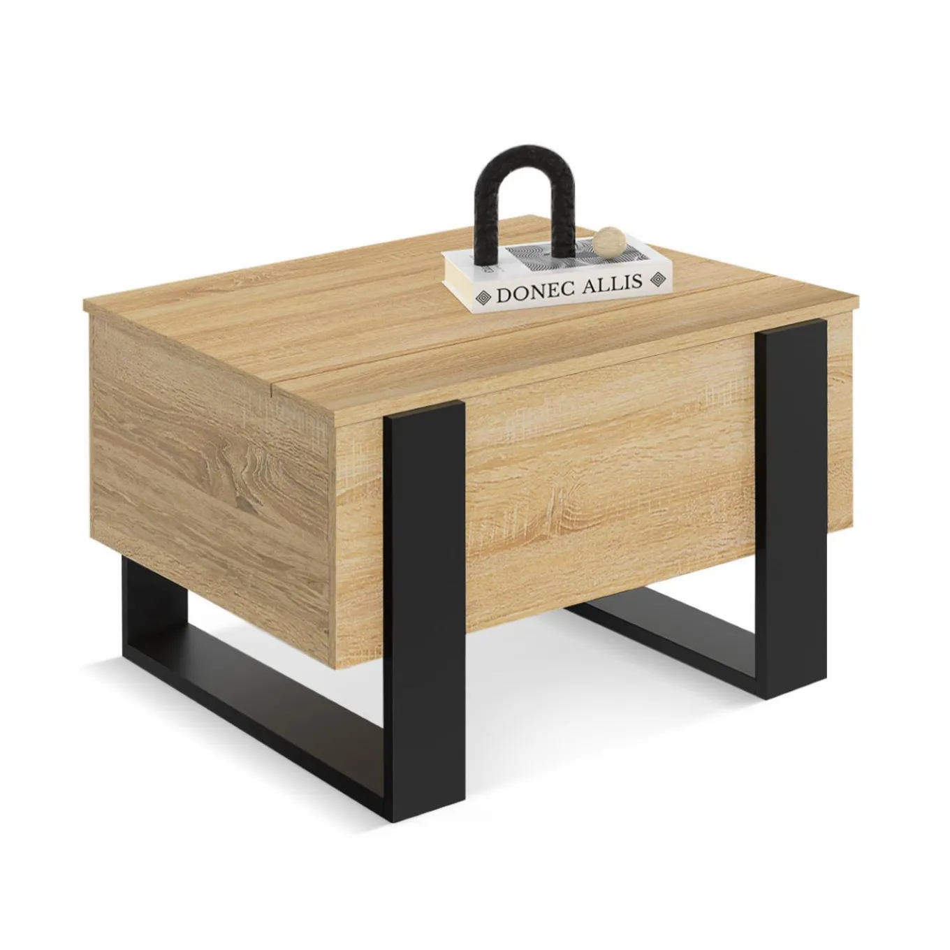 IDMarket Table basse carrée plateau relevable bois et noir* Salon Complet|Tables Basses