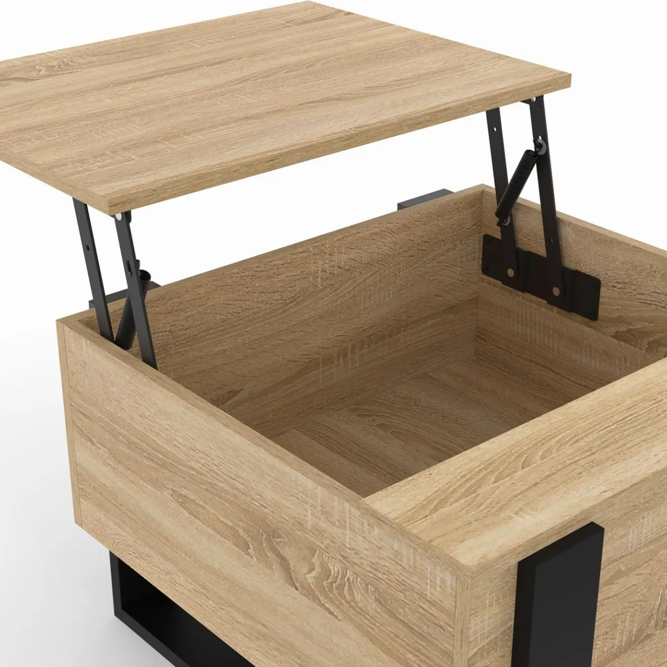 IDMarket Table basse carrée plateau relevable bois et noir* Salon Complet|Tables Basses