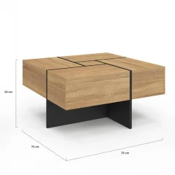 IDMarket Table basse carrée tiroirs bois noir* Collection Moderne|Salon Complet