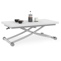 IDMarket Table basse convertible en table à manger blanche* Meubles Blancs|Collection Design