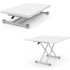 IDMarket Table basse convertible en table à manger blanche* Meubles Blancs|Collection Design