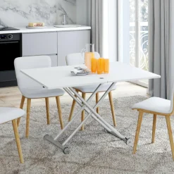 IDMarket Table basse convertible en table à manger blanche* Meubles Blancs|Collection Design