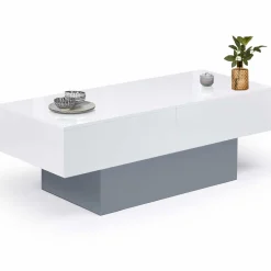 IDMarket Table basse coulissante blanche et grise avec rangement mini bar intégré* Collection Design|Collection Contemporaine