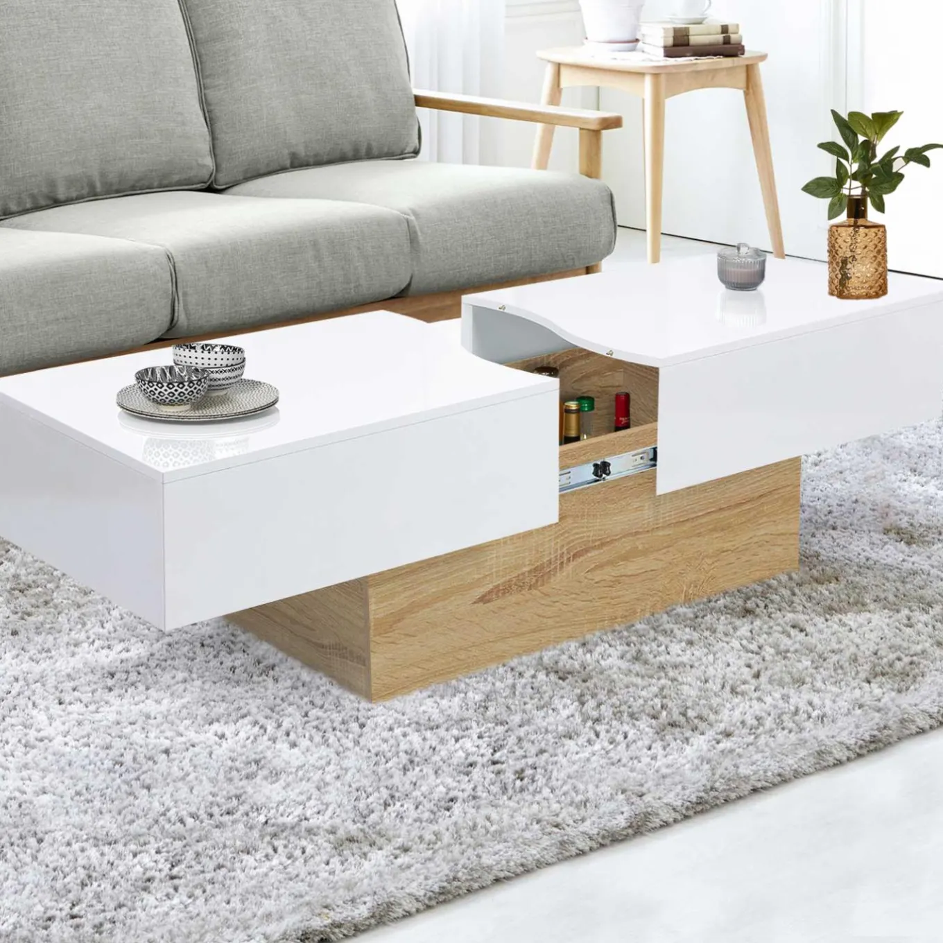 IDMarket Table basse design blanche avec rangement mini bar intégré* Collection Design|Collection Contemporaine