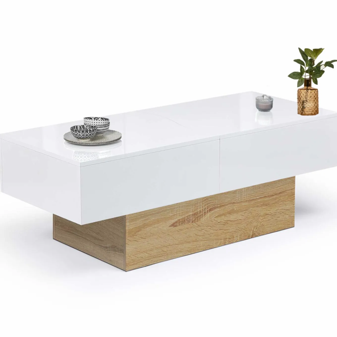 IDMarket Table basse design blanche avec rangement mini bar intégré* Collection Design|Collection Contemporaine