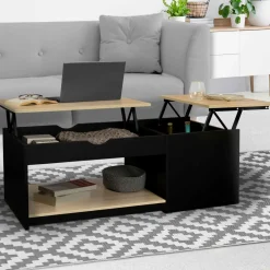 IDMarket Table basse double plateau relevable noir et bois* Collection Design|Collection Moderne