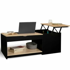 IDMarket Table basse double plateau relevable noir et bois* Collection Design|Collection Moderne