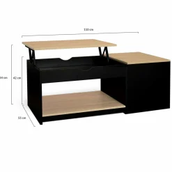 IDMarket Table basse double plateau relevable noir et bois* Collection Design|Collection Moderne