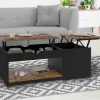 IDMarket Table basse double plateau relevable bois foncé effet vieilli et noir avec coffre* Collection Vintage|Tables Basses