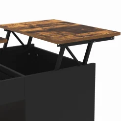 IDMarket Table basse double plateau relevable bois foncé effet vieilli et noir avec coffre* Collection Vintage|Tables Basses