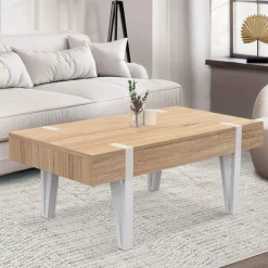 IDMarket Table basse en bois pied épingle blanc avec 1 tiroir* Salon Complet|Tables Basses