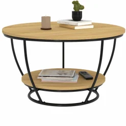 IDMarket Table basse filaire ronde double plateau* Collection Industrielle|Salon Complet