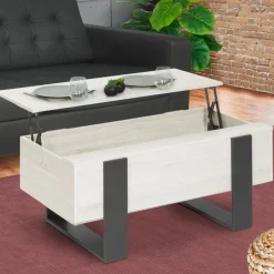 IDMarket Table basse industrielle relevable bois gris* Collection Design|Collection Moderne