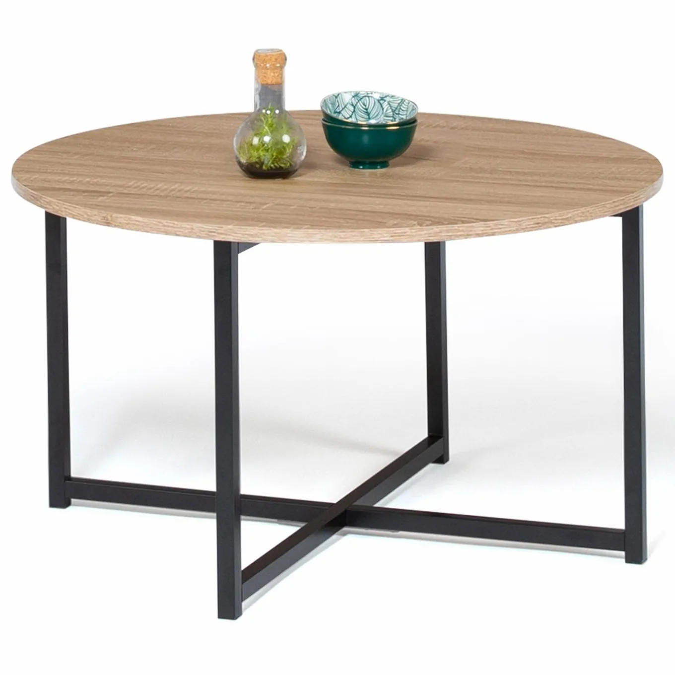 IDMarket Table basse industrielle ronde bois et métal* Meubles En Bois|Collection Industrielle