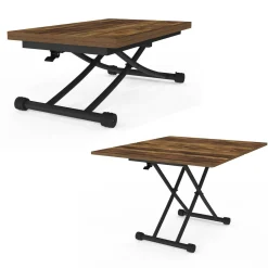 IDMarket Table basse industrielle relevable bois foncé et noir* Tables Basses|Salon Complet