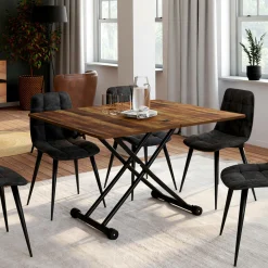 IDMarket Table basse industrielle relevable bois foncé et noir* Tables Basses|Salon Complet