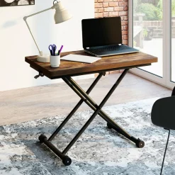 IDMarket Table basse industrielle relevable bois foncé et noir* Tables Basses|Salon Complet