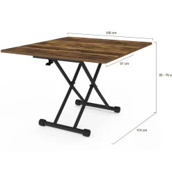 IDMarket Table basse industrielle relevable bois foncé et noir* Tables Basses|Salon Complet