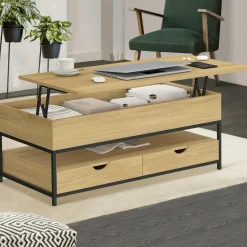 IDMarket Table basse industrielle rectangulaire plateau relevable* Tables Basses