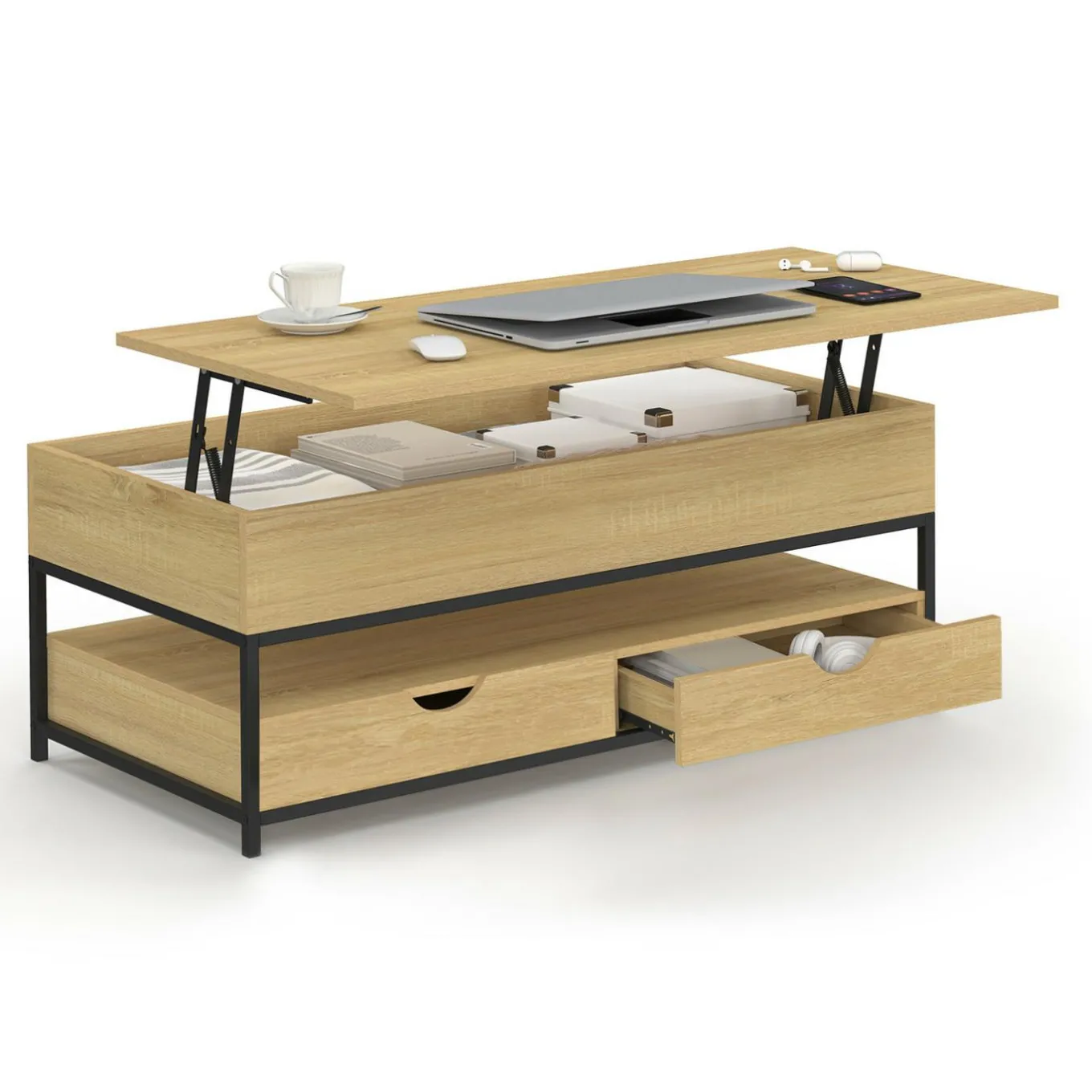 IDMarket Table basse industrielle rectangulaire plateau relevable* Tables Basses