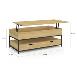 IDMarket Table basse industrielle rectangulaire plateau relevable* Tables Basses