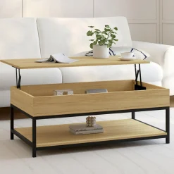IDMarket Table basse industrielle plateau relevable avec étagère* Meubles Bas|Meubles En Bois