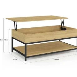 IDMarket Table basse industrielle plateau relevable avec étagère* Meubles Bas|Meubles En Bois