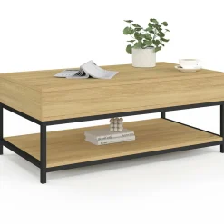 IDMarket Table basse industrielle plateau relevable avec étagère* Meubles Bas|Meubles En Bois