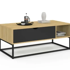 IDMarket Table basse industrielle avec rangement et plateau relevable noir* Meubles Bas|Meubles En Bois