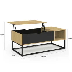 IDMarket Table basse industrielle avec rangement et plateau relevable noir* Meubles Bas|Meubles En Bois