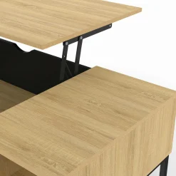 IDMarket Table basse industrielle avec rangement et plateau relevable noir* Meubles Bas|Meubles En Bois