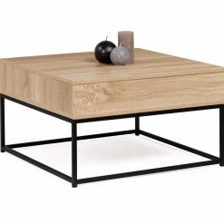 IDMarket Table basse industrielle carrée avec plateau relevable* Collection Industrielle|Salon Complet